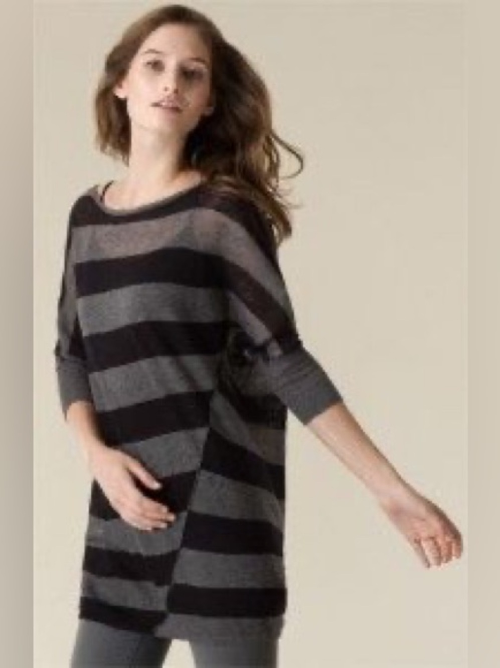 NWT Vince Oversized Striped Knit Tunic - Black & Gray Wool Silk Medium